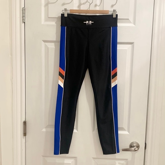 P.E Nation Touchback Black Blue Stripe Leggings - Picture 4 of 16